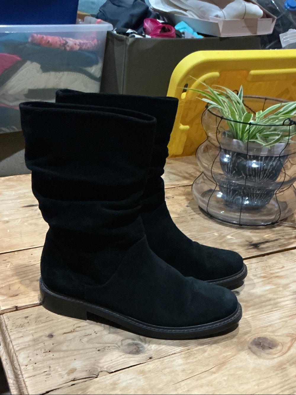Stuart Weitzman Black Suede Slouch Mid-Calf Boots